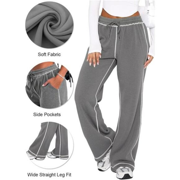 Wide Leg Sweatpants Women High Waisted Joggers Lounge Pants Soft Fleece - Picture 4 of 7